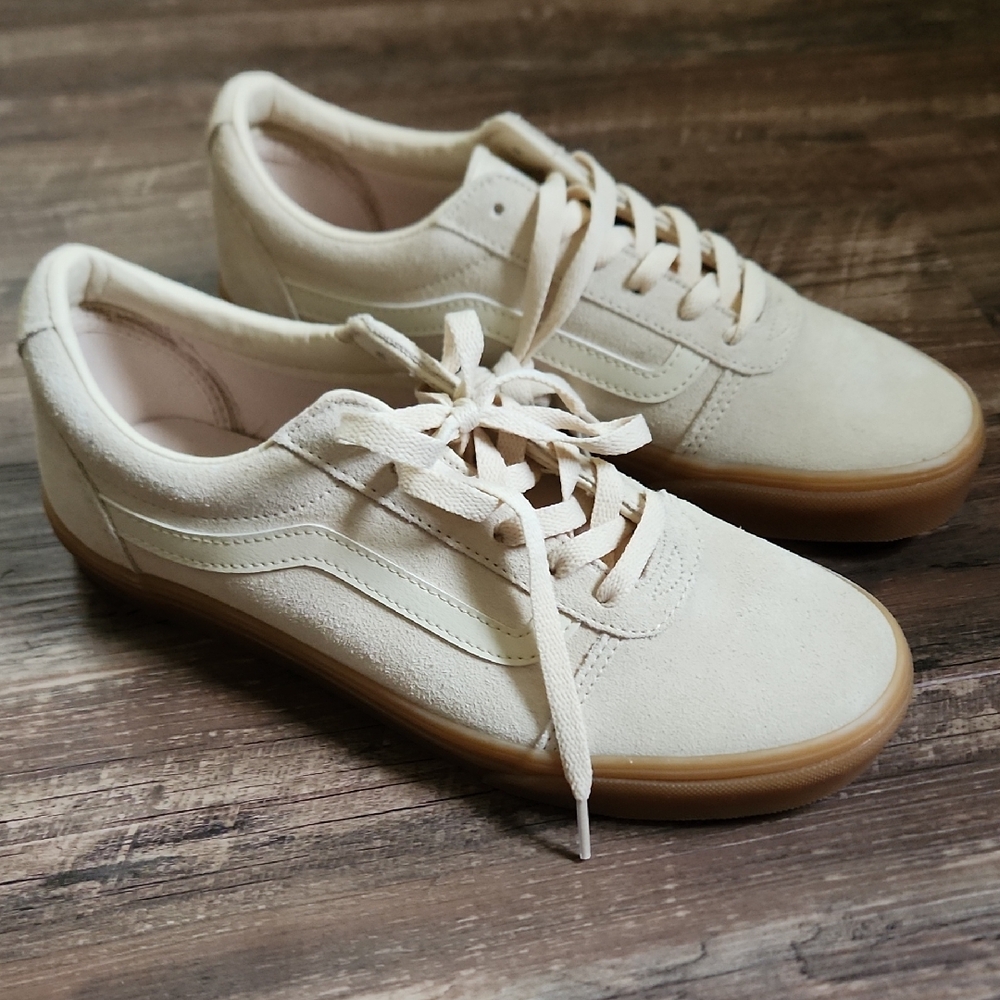 Vans Suede Cream Sneakers with Tan Sole NEW